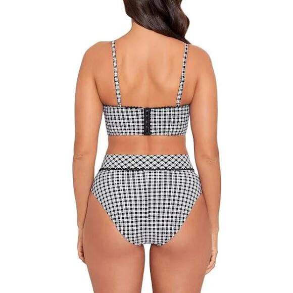 Skinny Dippers Miracle Suit NEW Black White Plaid Corset Two Piece Swim Large - Picture 3 of 16